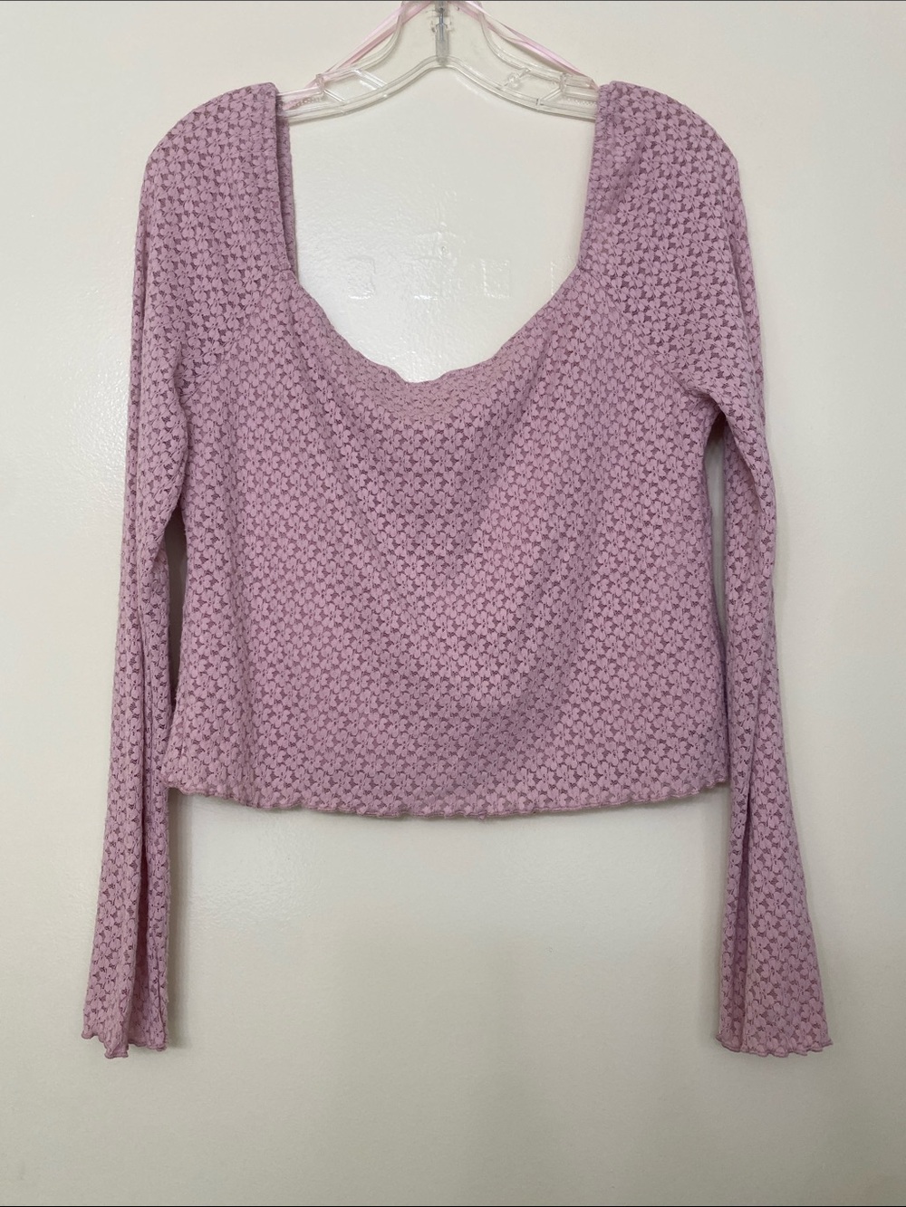 All in Favor Mauve Crochet Tie-Front Crop Top - Picture 4 of 5